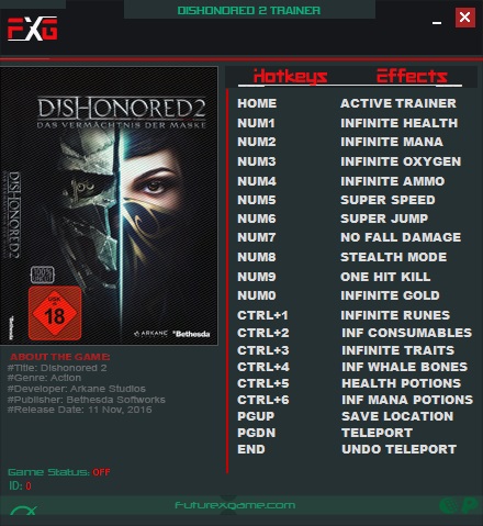 Dishonored 2: Trainer (+17) [1.77.5.0] {FutureX}