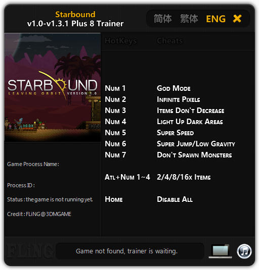 Starbound: Trainer +8 v1.0 - 1.3.1 64 Bit {FLiNG}