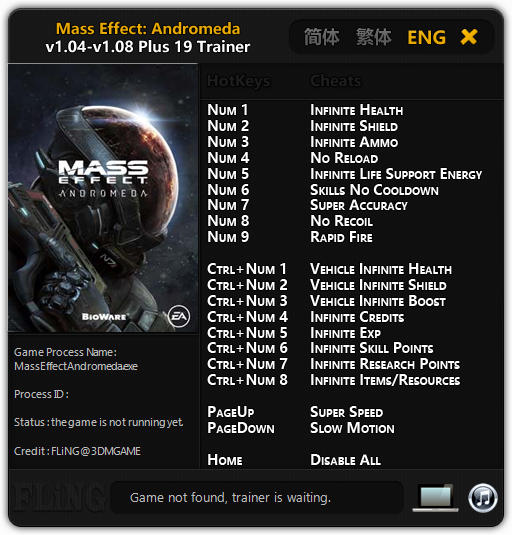 Mass Effect: Andromeda - Trainer +19 v1.04 - 1.08 {FLiNG}