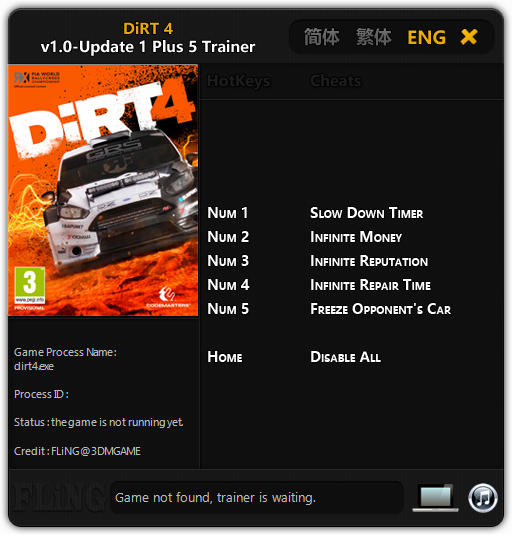 DiRT 4: Trainer +5 v1.0 Update 1 {FLiNG}