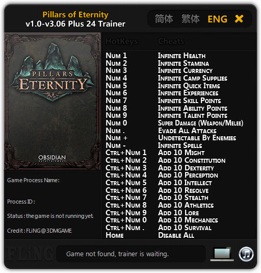 Pillars of Eternity: Trainer +24 v1.0-v3.06 {FLiNG}