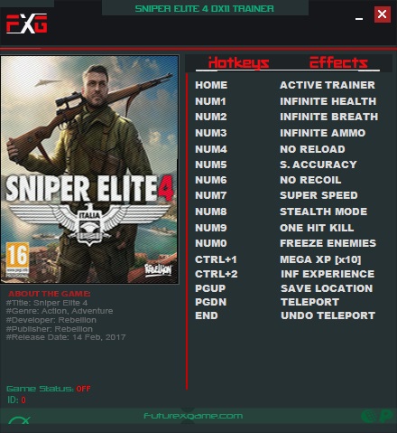 Sniper Elite 4: Trainer (+13) [UPD: 28.06.2017 - DX11] {FutureX}