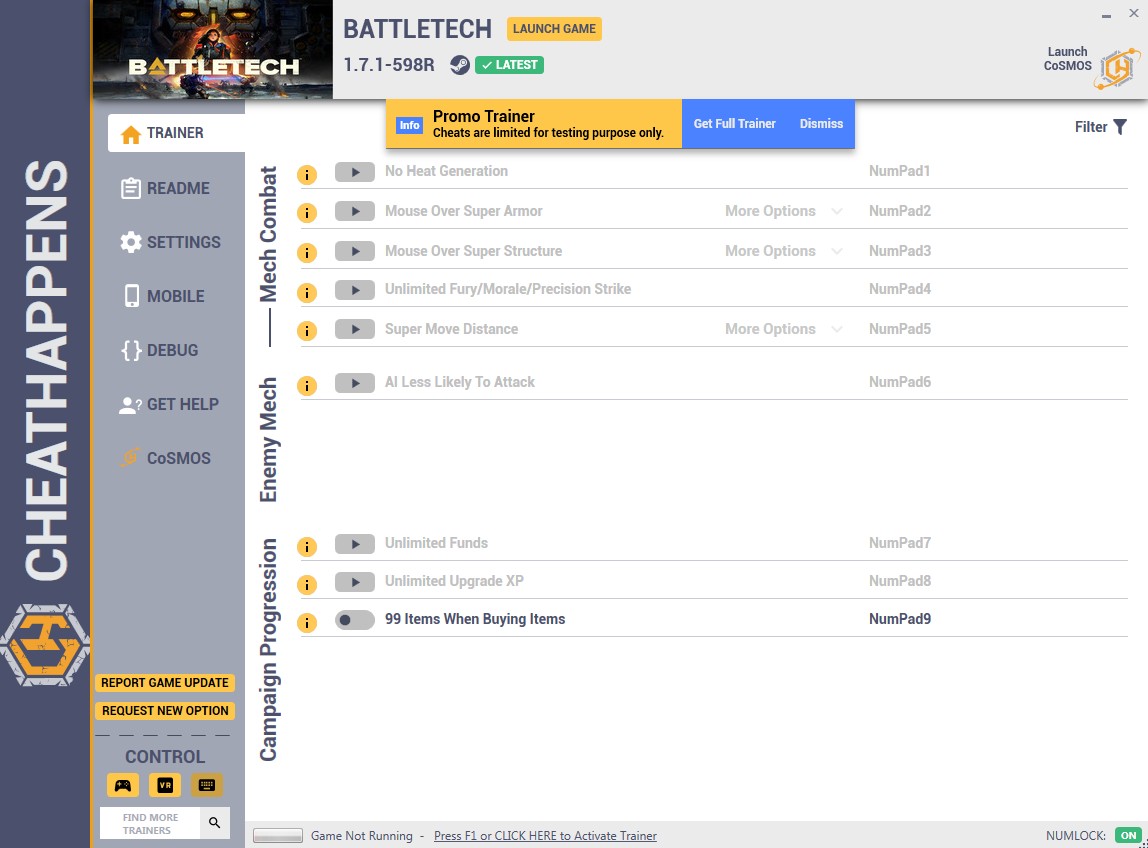 Battletech (2017): Trainer +9 v1.7.1-598R {CheatHappens.com}