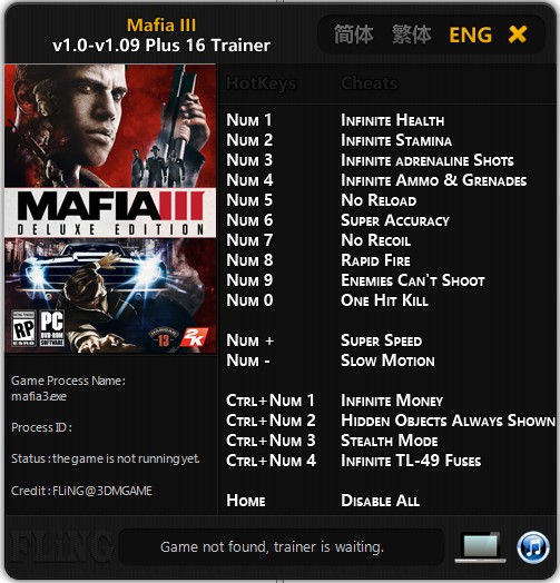 Mafia 3: Trainer (+16) [1.0 - 1.09] {FLiNG}