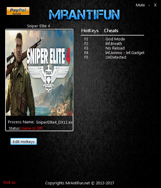 Sniper Elite 4: Trainer +6 v1.5.0 DX12 {MrAntiFun}