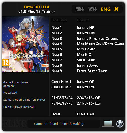 Fate/EXTELLA: Trainer +13 v1.0 {FLiNG}