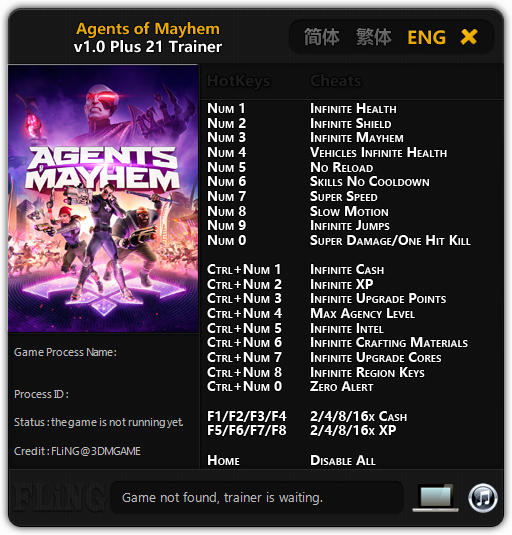 Agents of Mayhem: Trainer +21 v1.0 {FLiNG}