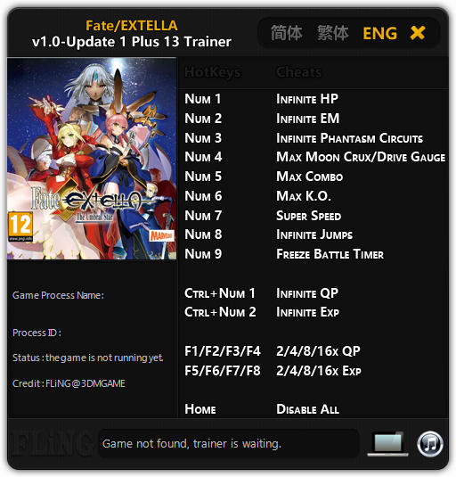 Fate/EXTELLA: Trainer +13 v1.0 - Update 1 {FLiNG}