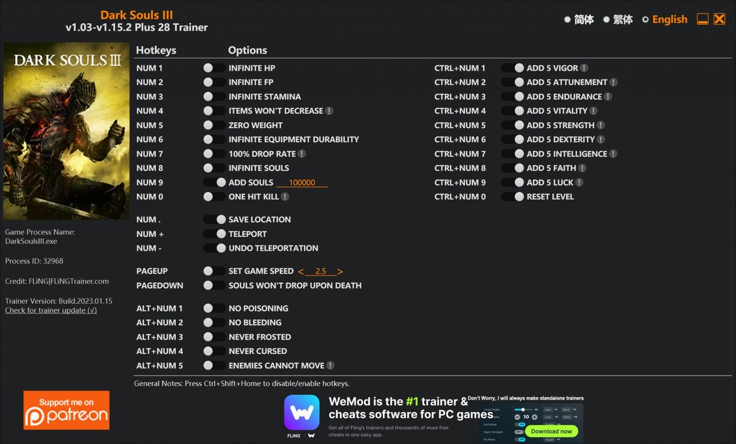 Dark Souls 3: Trainer +28 v1.03-v1.15.2 {FLiNG}