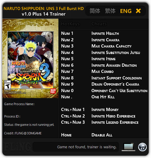 Naruto Shippuden: Ultimate Ninja Storm 3 Full Burst HD - Trainer +14 v1.0 {FLiNG}