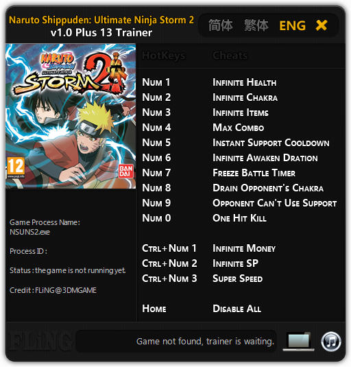 Naruto Shippuden: Ultimate Ninja Storm 2 - Trainer +13 v1.0 {FLiNG}