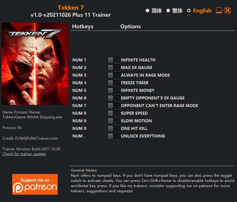 Tekken 7: Trainer +11 v1.0-v20211026 {FLiNG}
