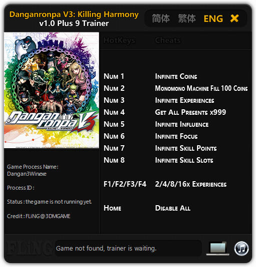 Danganronpa V3: Killing Harmony - Trainer +9 v1.0 {FLiNG}