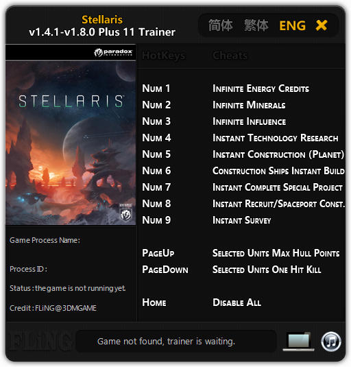 Stellaris: Trainer +11 v1.4.1 - 1.8.0 {FLiNG}