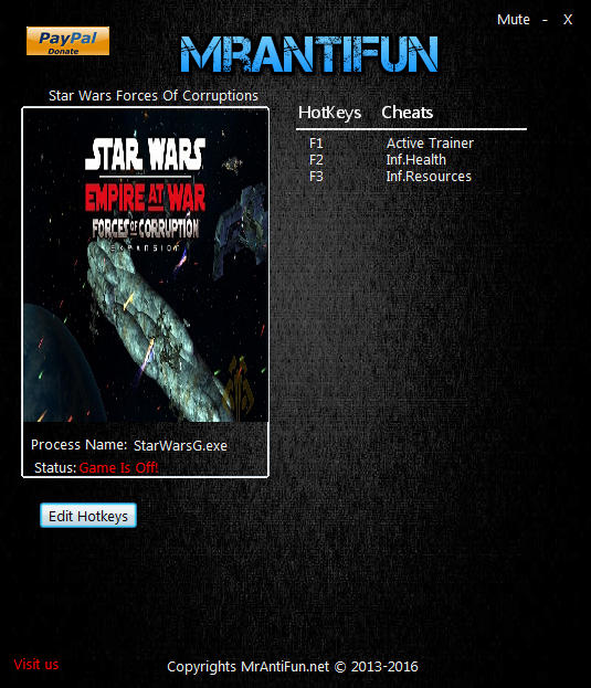 Star Wars: Empire at War - Forces of Corruption: Trainer +2 v1.121 {MrAntiFun}