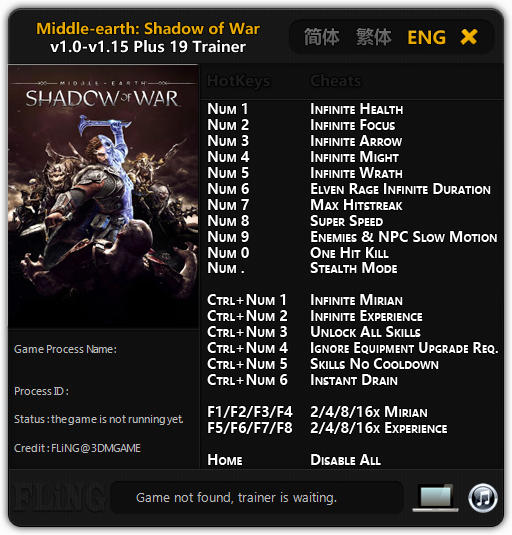 Middle-earth: Shadow of War - Trainer +19 v1.0 - 1.15 {FLiNG}