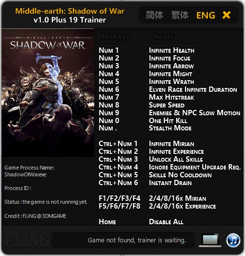 Middle-earth: Shadow of War: Trainer (+19) [1.0] {FLiNG}