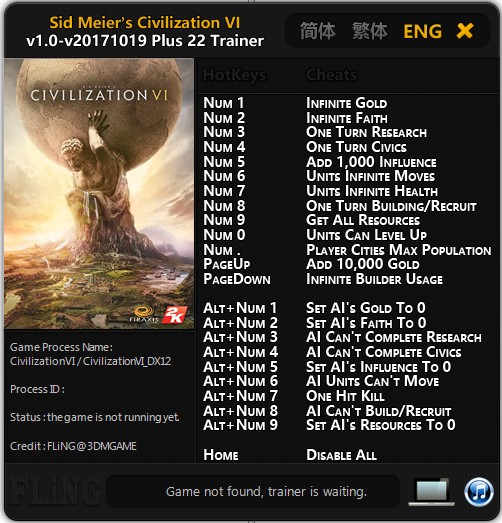 Sid Meier's Civilization 6: Trainer (+22) [1.0 - Update 19.10.2017] {FLiNG}