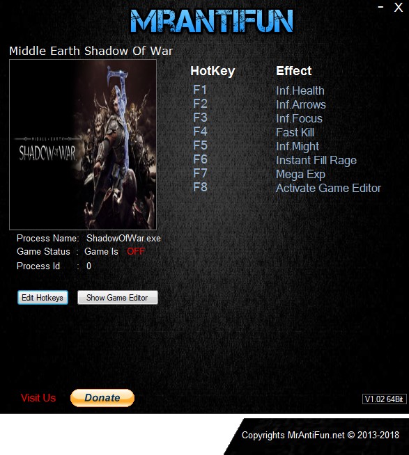 Middle-earth: Shadow of War - Trainer +9 v1.20 {MrAntiFun}