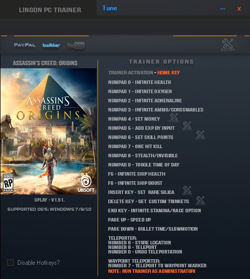Assassin's Creed: Origins: Trainer +20 v1.51 {LinGon}