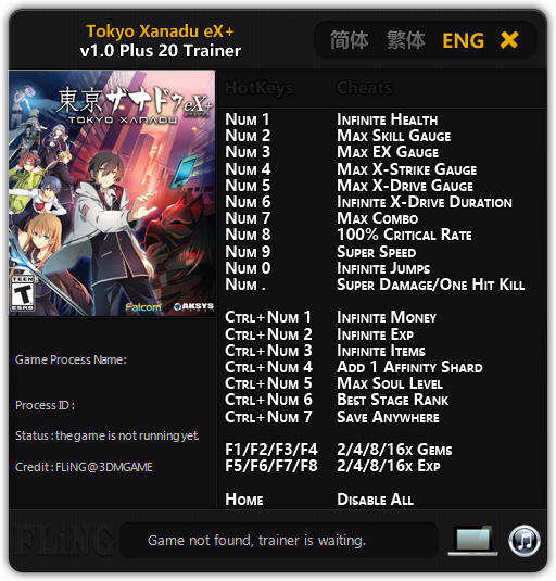 Tokyo Xanadu eX+ Trainer +20 v1.0 {FLiNG}