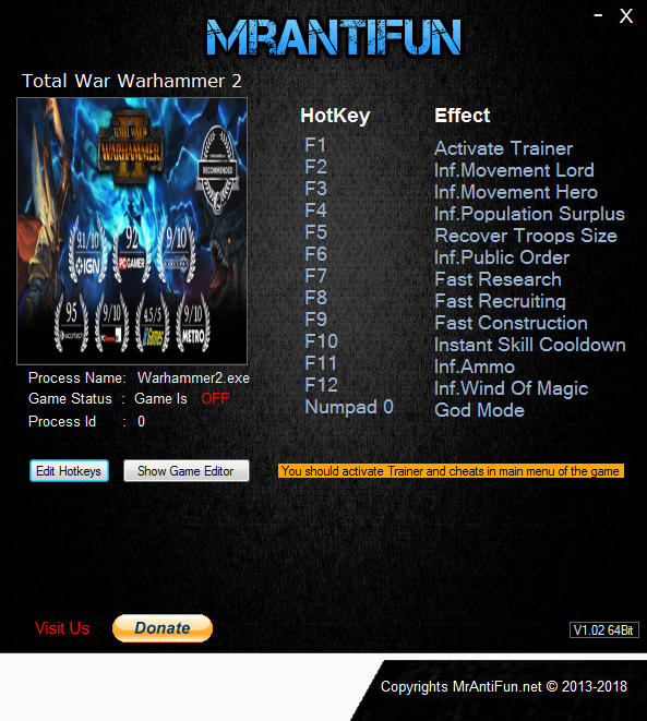 Total War: Warhammer 2 - Trainer +16 v1.6.0 Build 10563 {MrAntiFun}