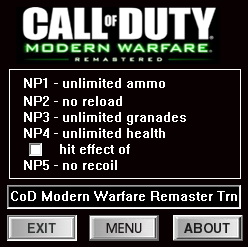 Call of Duty 4: Modern Warfare - Remastered: Trainer (+5) [Update 4] {dR.oLLe}