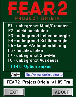 F.E.A.R. 2: Project Origin: Trainer (+8) [1.05] {dR.oLLe}