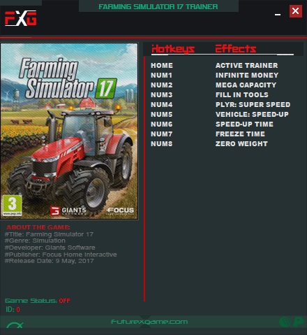 Farming Simulator 17: Trainer +8 v1.5.3.1 {FutureX}