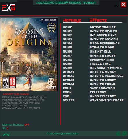 Assassin's Creed: Origins: Trainer +16 v1.21 {FutureX}