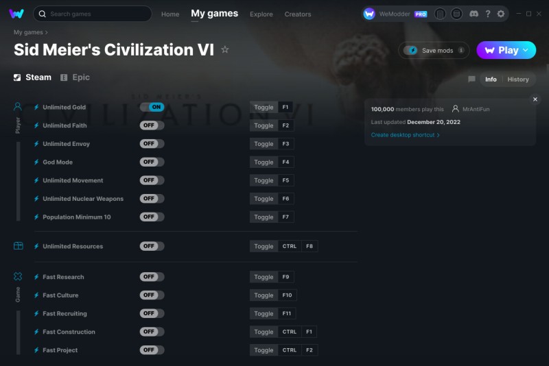Sid Meier's Civilization 6 - Trainer +13 v20.12.2022 {MrAntiFun / WeMod}