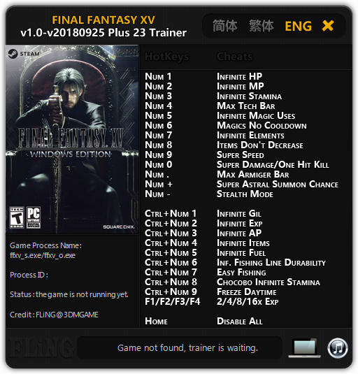 Final Fantasy XV: Trainer +23 v1.0-v20180925 {FLiNG}
