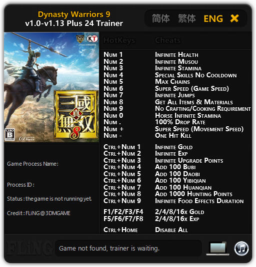 Dynasty Warriors 9: Trainer +24 v1.13 {FLiNG}