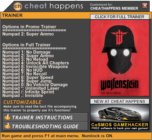 Wolfenstein: The New Order - Trainer +13 (PATCH 03.09.2018) {CheatHappens.com}