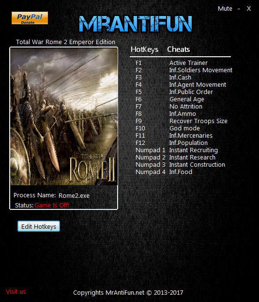 Total War: Rome 2 Emperor Edition - Trainer +15 v2.3.0 Build 18513 {MrAntiFun}