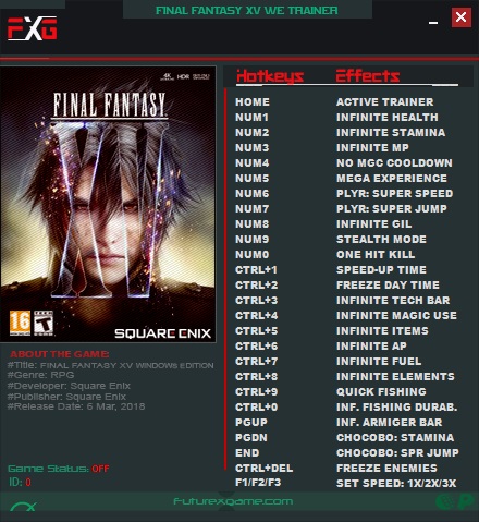 Final Fantasy XV: Trainer +25 Windows Edition b1138403 {FutureX}