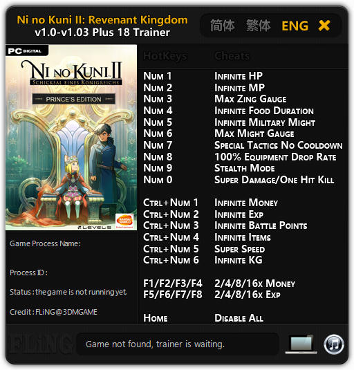 Ni No Kuni 2: Revenant Kingdom - Trainer +18 v1.0 - 1.03 {FLiNG}
