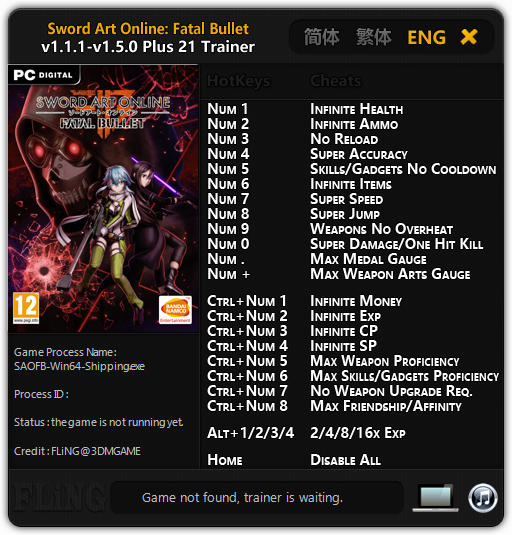 Sword Art Online: Fatal Bullet - Trainer +21 v1.5.0 {FLiNG}