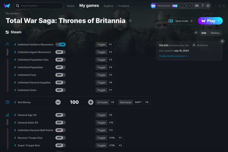 Total War Saga: Thrones of Britannia - Trainer +18 v18.07.2023 {MrAntiFun / WeMod}