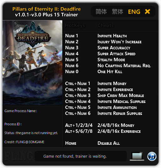 Pillars of Eternity 2: Deadfire - Trainer +15 v3.0 {FLiNG}