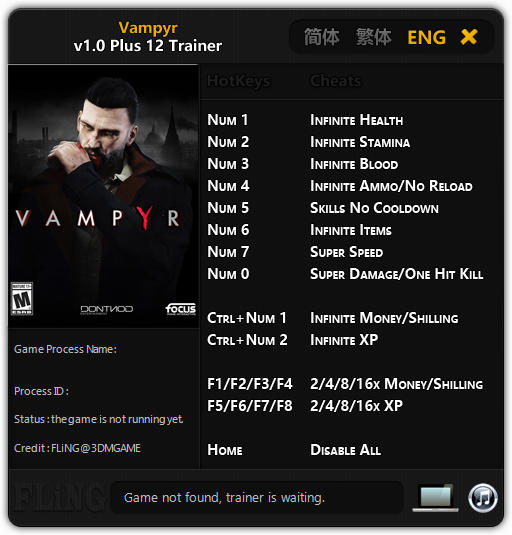 Vampyr: Trainer +12 v1.0 {FLiNG}