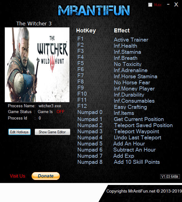 The Witcher 3: Wild Hunt - Trainer +24 v1.32 {MrAntiFun}