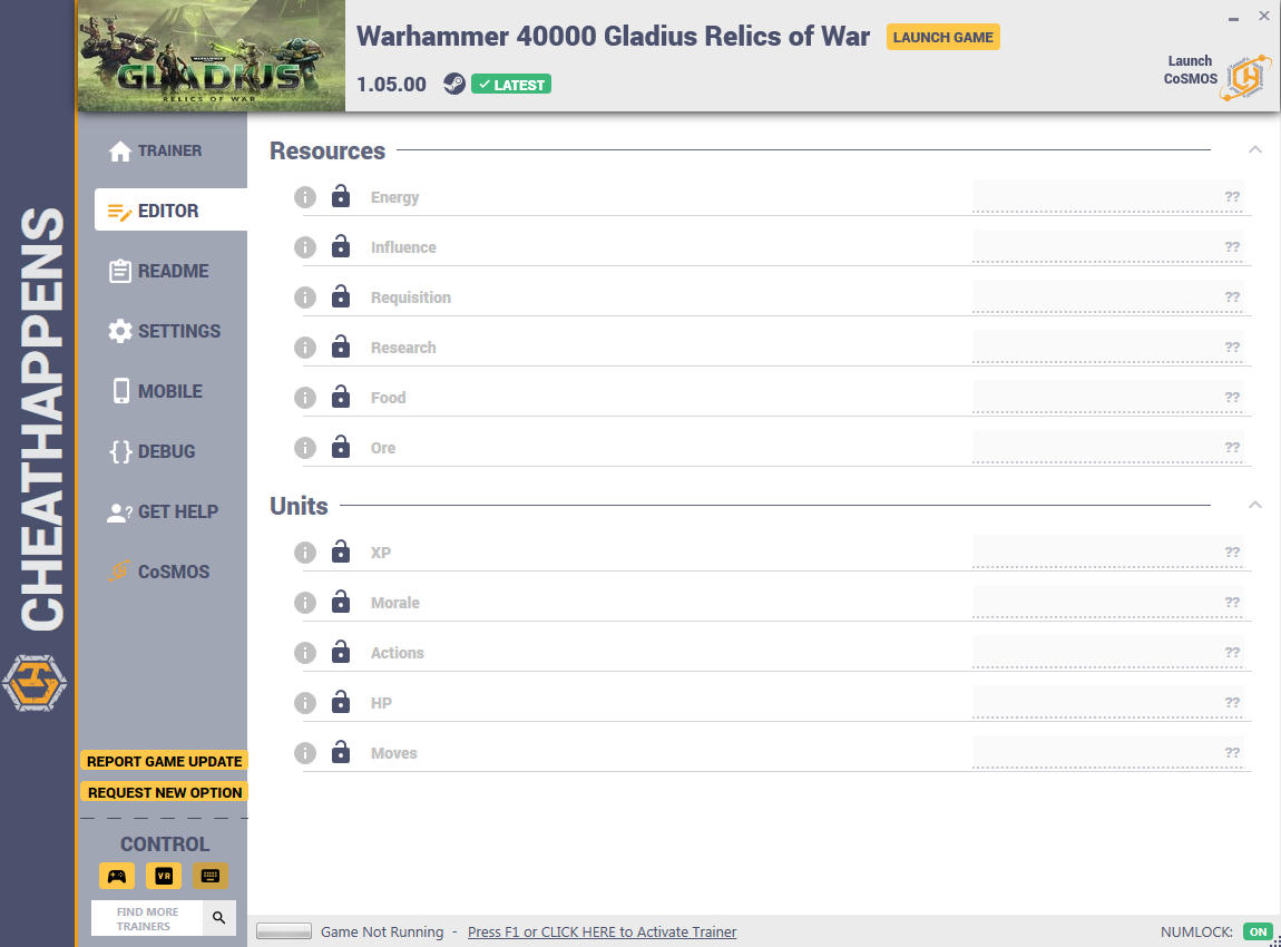 Warhammer 40K: Gladius - Relics of War - Trainer +12 v1.05.00 {CheatHappens.com}