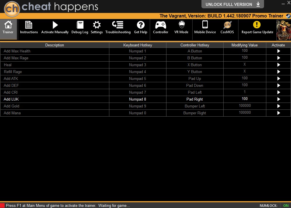 The Vagrant: Trainer +10 BUILD 1.442.180907 {CheatHappens.com}