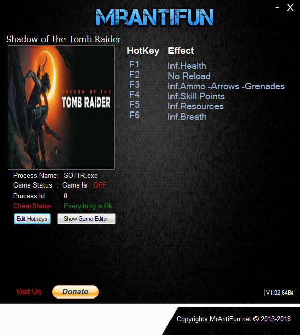Shadow of the Tomb Raider: Trainer +8 v1.0 Build 285.0 {MrAntiFun}