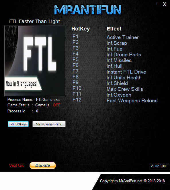 FTL: Faster Than Light - Trainer +11 v1.6.8 {MrAntiFun}