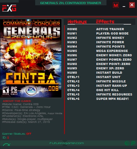 Command & Conquer: Generals Zero Hour - Trainer +16 v1.04 U6 {FutureX}
