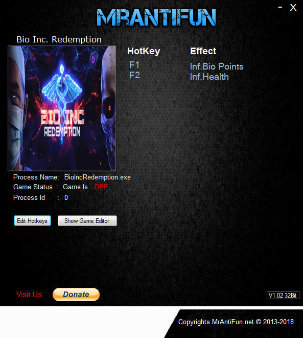 Bio Inc. Redemption: Trainer +2 v1.10 {MrAntiFun}