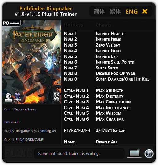 Pathfinder: Kingmaker - Trainer +16 v1.1.5 {FLiNG}