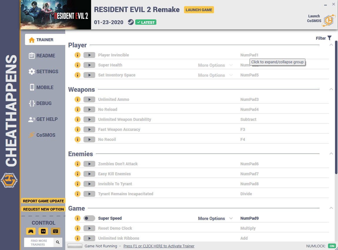 Resident Evil 2 Remake: Trainer +23 (FULL GAME 01.23.2020) {CheatHappens.com}